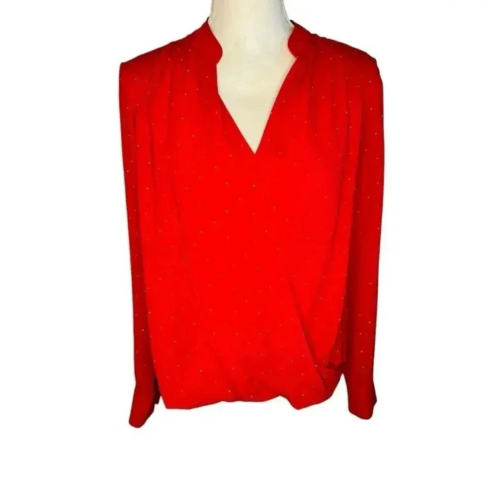 INC International Concepts Women’s Size 6 Red‎ Embellished Surplice Top